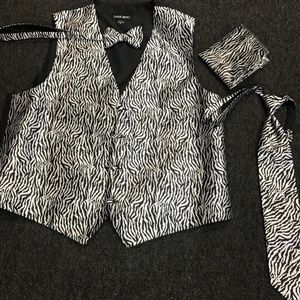 Larr Brio Zebra Print Vest, Tie, Bowtie, Hanky Set